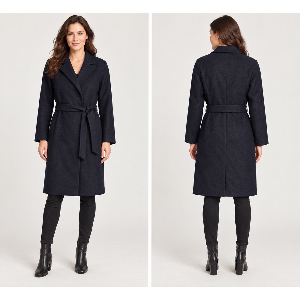 Peruvian Connection Baby Alpaca Wool Wrap Coat Belted Black Mid Length Size 8